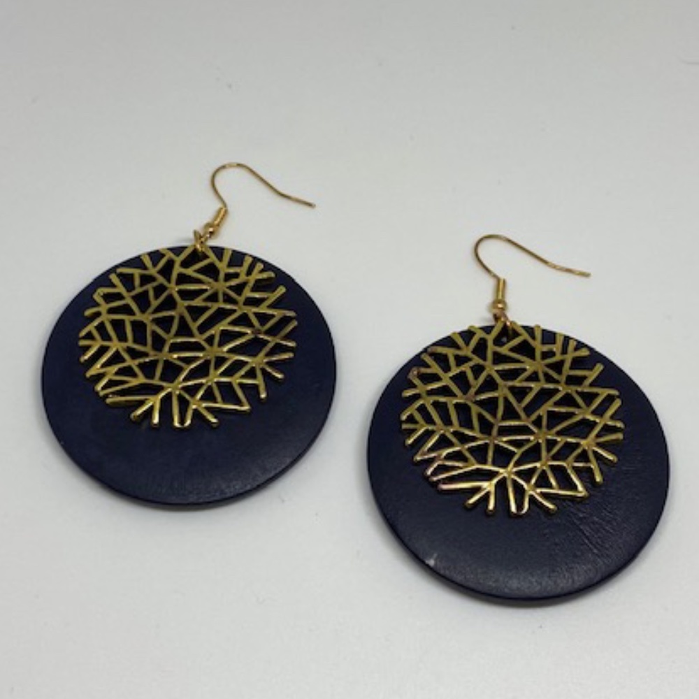 NWOT Boho Wooden Black & Gold Earrings